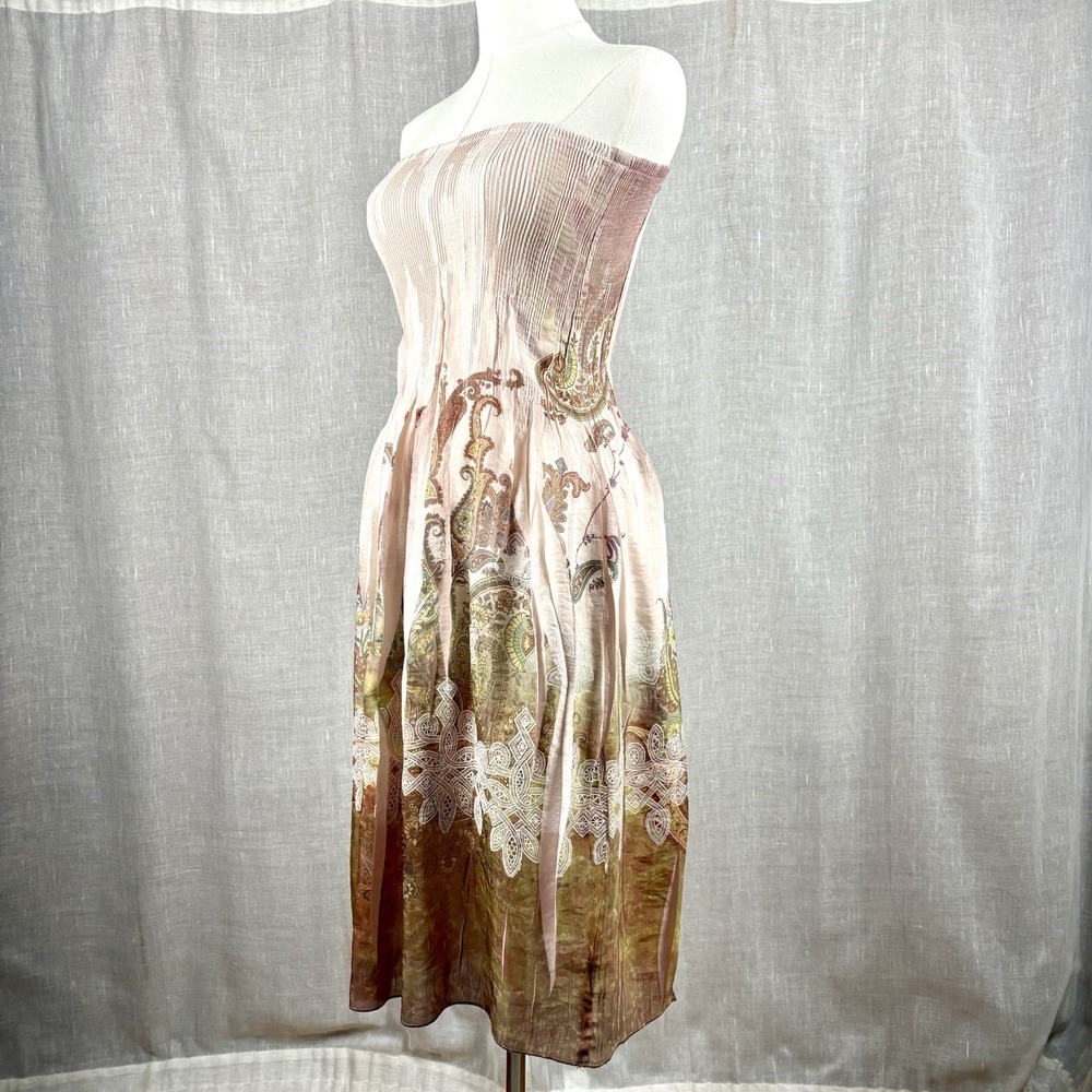 Vintage Y2K Lapis Smocked Strapless Dress Anthropology Paisley Boho Fairy Pink